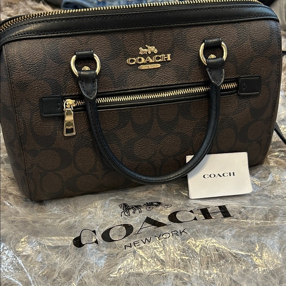 Coach Dark Brown Signature Satchel with Gold Hardware - Picture 1 of 16